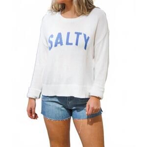 NEW ASHLEY'S CLOTHING DESIGN women's salty knit sweater in white, blue